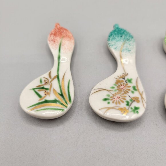 Hashi-Oki Chopstick Rests Porcelain Floral Patterns Vintage Set of 5 - Picture 4 of 5